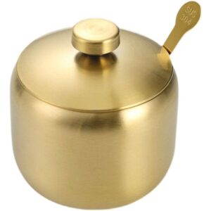 Golden Stainless Steel Sugar Bowl with Spoon