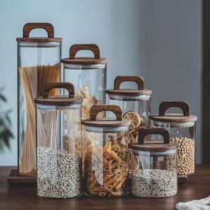 Tall Glass Storage Canisters Brown Lids