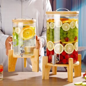 Glass Beverage Dispenser with Wooden Stand