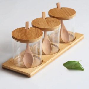 Bamboo Lid Glass Spice Jars with Spoons